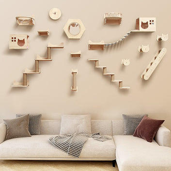 Wall-Mounted Solid Wood Cat Climbing Frame